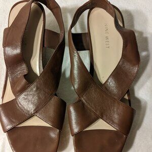Nine West Brown Leather Wedge Sandals - Size 7.5